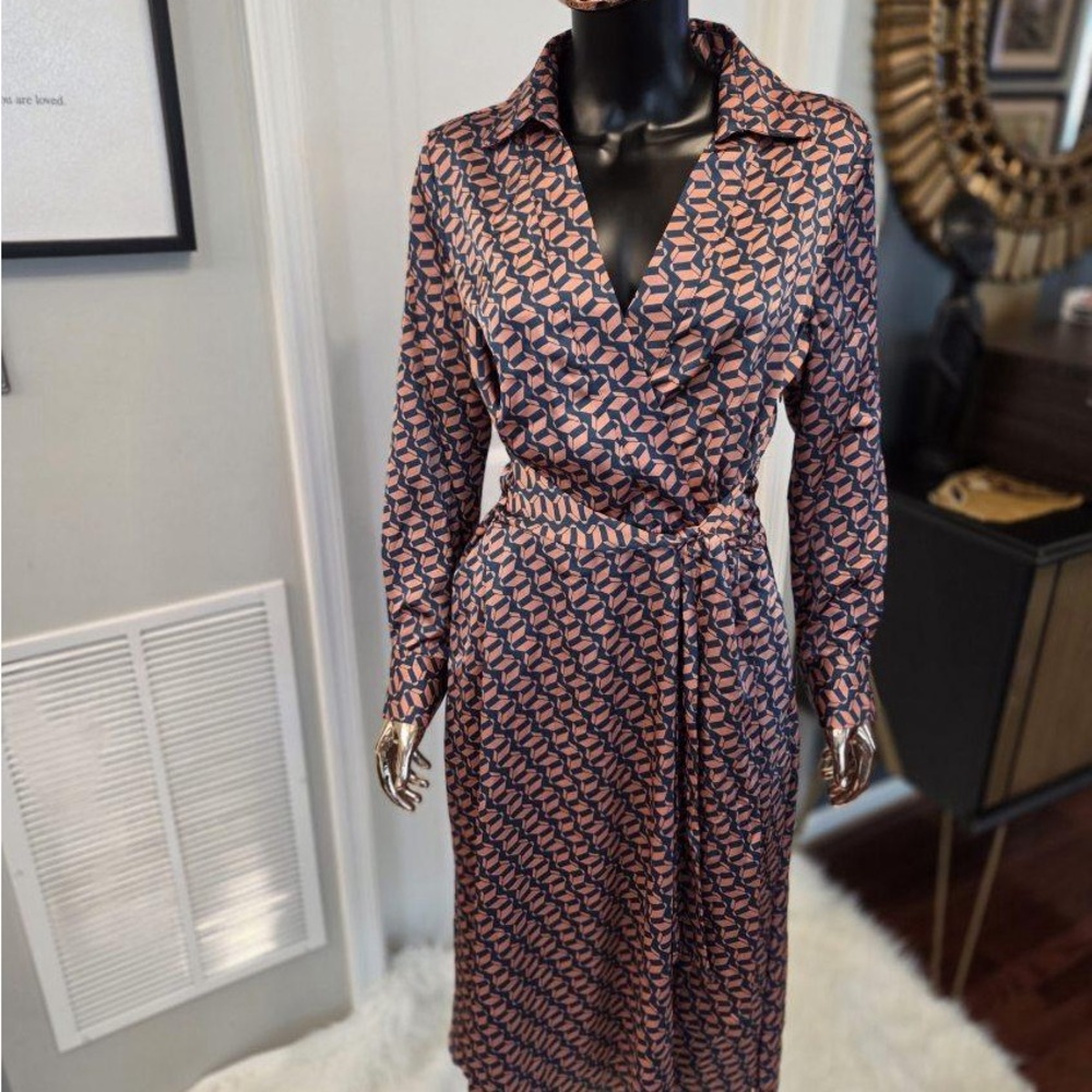 Tahari ASL Geometric Print Wrap-Style Midi Dress NWT
